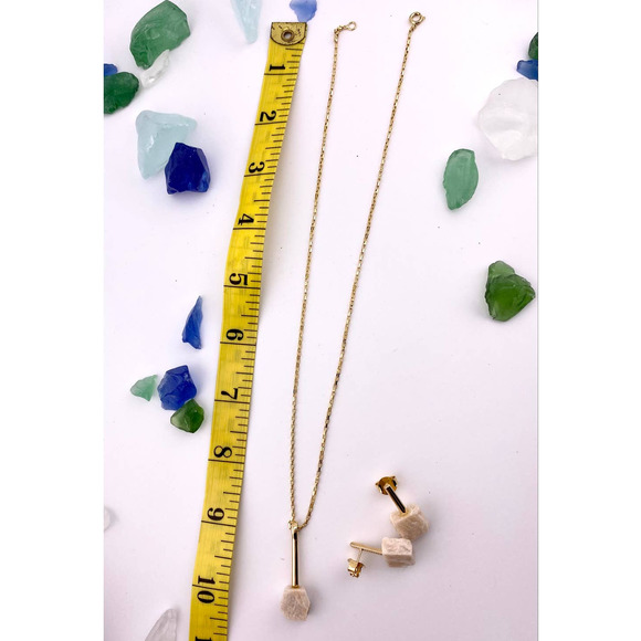 Natural Raw Beige Amazonite 18k Gold Plated Earring and Necklace Set - Picture 9 of 10